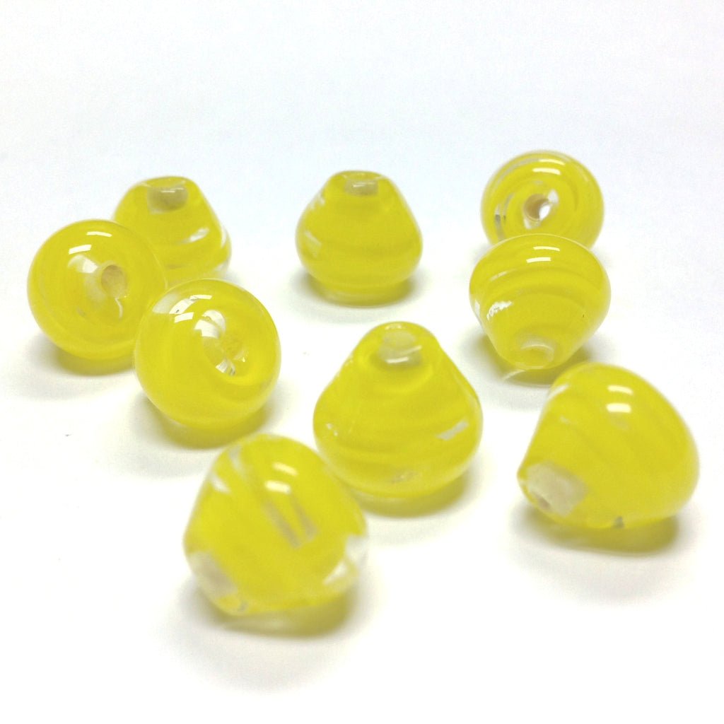 12MM Yellow Swirl Glass Pearshape Bead (50 pieces)