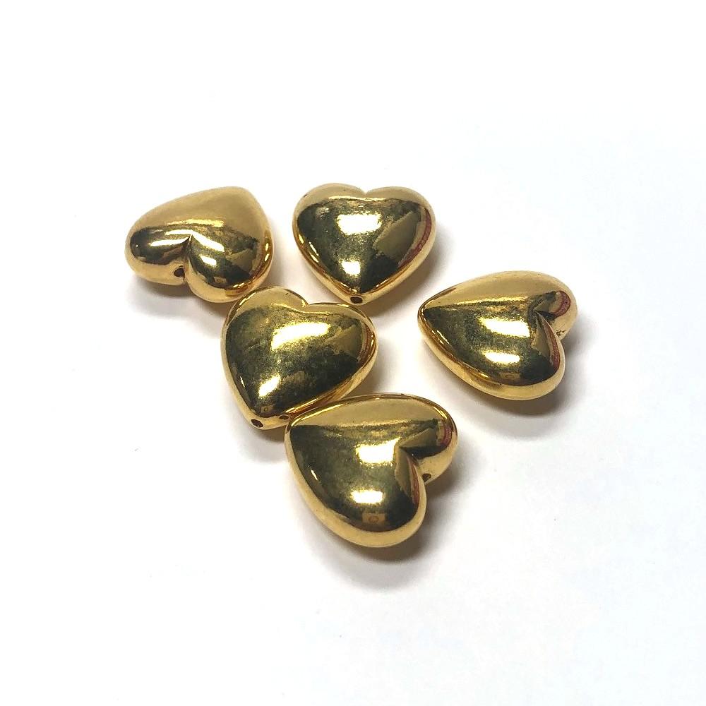 Heart Beads (5pcs) (12mm x 11mm / Antique Gold) Valentines Love